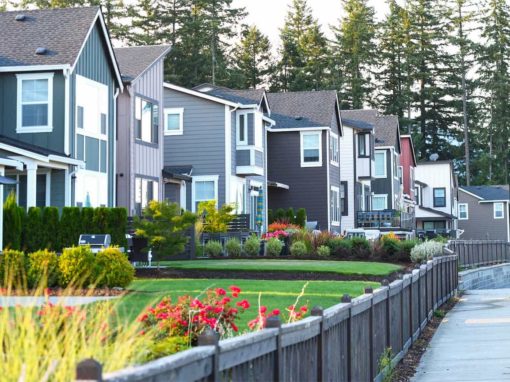 line of houses with trees in background